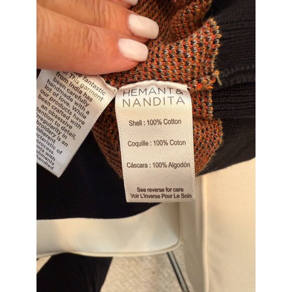 Hemant and Nadita Black Orange Oversized Floral Rafa Cardigan - Size M - Picture 7 of 10